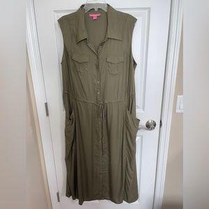 WW Dark Green Sleeveless Button Down Dress with Adjustable waist size 20W